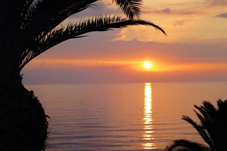 Paradise - clouds, palms, summer, beach, beautiful, sea, ocean, reflection, tropics, sunset, tropical, exotic, paradise, sky