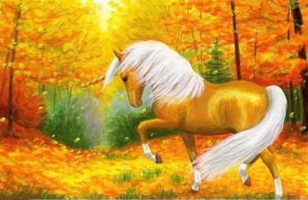 Golden Fall - attractions in dreams, autumn, draw and paint, animals, horses, autumn beauty, love four seasons, fall, leaves, paintings, colors, golden