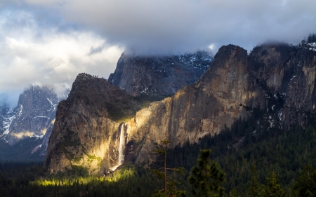 Waterfall - nature, sky, cloud, waterfall