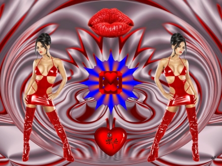 The Red Kiss - fractal, abstract, collage, 3d, eye candy