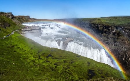 Rainbow Over Gullfoss Waterfall, Iceland - rainbow, nature, waterfall, iceland