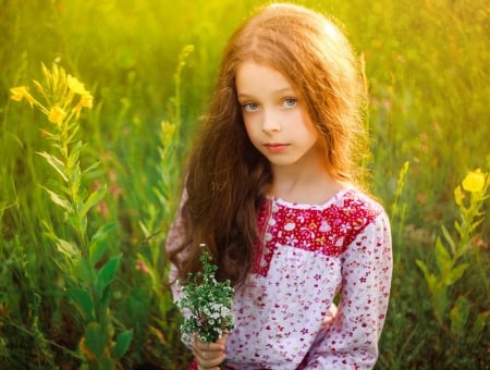 Girl - field, cute, girl, photography