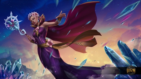 Floral Ellonia - floral ellonia, game, fantasy, purple, blue, woman, girl, heroes of newerth