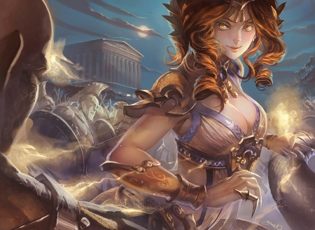 Cassiopeia - woman, redhead, girl, people, fantasy, art, game, battle, league of legends, cassiopeia