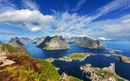 Lofoten, Norway - lake, sky, lofoten, mountain, landscape, nature, norway, cloud, snow, river, beautiful