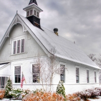 quaint town church in winter hdr