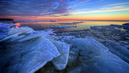 ice sheet on a seashore hdr - ice, shore, hdr, sea, sunrise, sheets