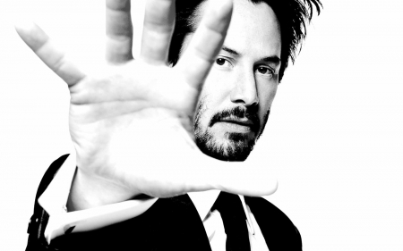 Keanu Reeves - white, keanu reeves, man, hand, actor, bw, black