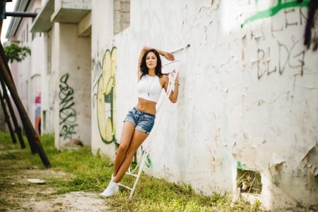 Model - shorts, women, model, hair, jean