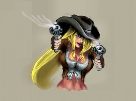 Tame The West - women, fun, anime, female, guns, hats, models, western, girls, cowgirls, style, drawing, blondes, art