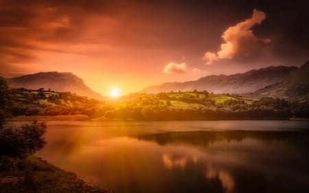 Sunset - cloud, sky, tree, sunset, nature