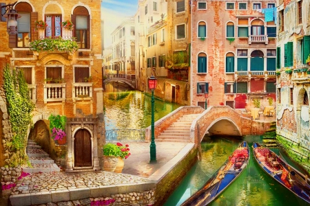 Canal in Venice - Venice, town, Italy, beautiful, canal, gondola, art