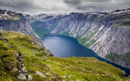 Nature - sky, lake, river, nature, mountain, grass