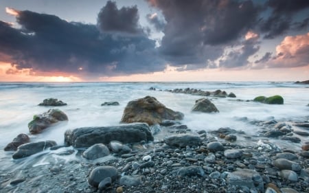 Beach - nature, sky, beach, tree, rock