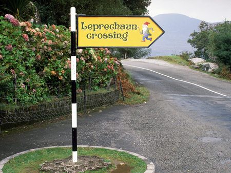 Leprechaun Crossing  - leprechaun, ireland, road, crossing sign