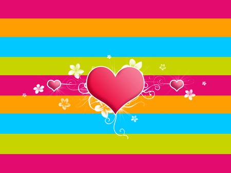 Heart of Summer - flowers, vibrant stripes, summer, colourful, hearts