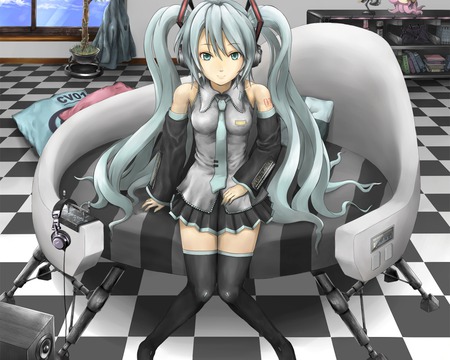 Miku Hatsune - headphones, vocaloid, anime girl, miku