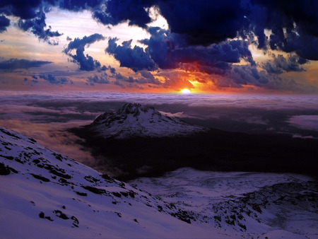 Mystic Morning Sunshine - morning, sunshine, clouds, snow, winter, mountains