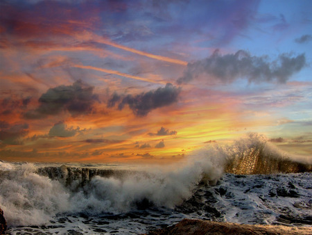 Ocean Waves - clouds, sunrise, ocean waves