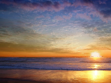 Sunrise on the Sea - morning, golden sea, sunrise, clouds