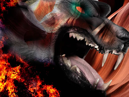 Wolf - wolf, abstract, 3d, fire, digiart, fantasy