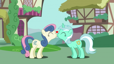 Pony Nose Kiss - love, adorable, bon bon, couple, friendship is magic, mlp, furry, my little pony, tv series, kisses, lyra heartstrings, cartoons, kawaii, kiss, sweet, cute