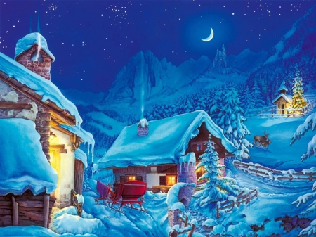 Silent night - christmas, colorful, winter, beautiful, silent night, splendor, night, houses