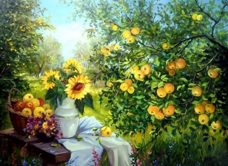 Painting - flowers, vase, yellow, painting