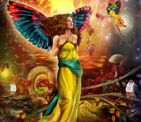 Fairyautomne - photomanipulation, lady, autumn, fantasy, creative pre-made, love four seasons, art, fall, weird things people wear, digital art, fairies, fairy