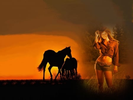 Cowgirl Pose - style, girls, western, women, models, hats, cowgirls, horses, fun, female, boots, blondes, fashion