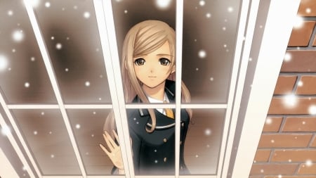 Snowy - Window, Girl, Winter, Snow