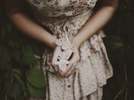 Handle with care - girl, hands, holding, butterflies