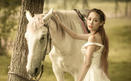 Beauty - horse, animal, woman, model