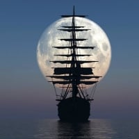 Sailboat in the background of the Moon