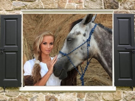 A Perfect View - women, fun, female, models, western, barns, girls, cowgirls, style, rodeo, horses, blondes, straw, hay, ranch