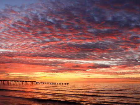 Pink Clouds over the Beach - nature, sky, beach, colour, pink, clouds, sea