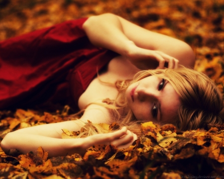 model - girl, leaves, model, autumn