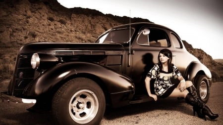 girl with hod rod coupe