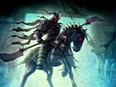 dark warrior - warrior, horse, castle, skull