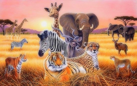 Wildlife Safari - wildlife, attractions in dreams, safari, animals, draw and paint, summer, tropical, love four seasons, paintings