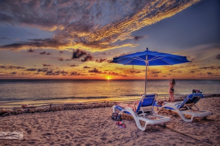 Exotic Beach - beach, nature, sunset, clouds