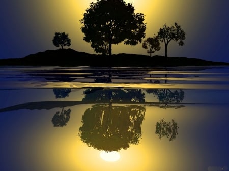 Sunset Reflection - lake, reflection, landscape, trees, sunset, nature