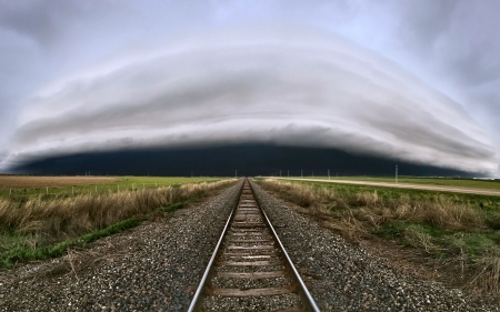 Storm Cloud in Kansas - nature, railway, tracks, clouds