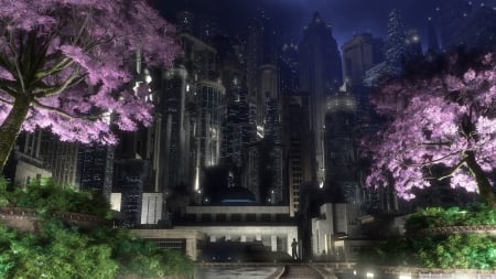 gotham - garden, buidling, gotham, city, tree