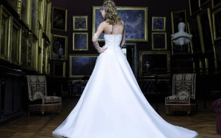 bride in waiting - bride, woman, painting, lamp, chair