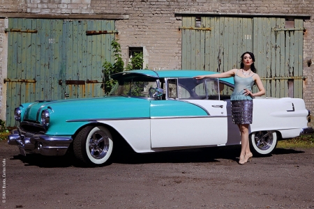 Classic Car - white, aqua, model, babe