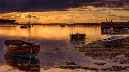 splendid harbor scene at sunset hdr - harbor, sunset, boats, shore, hdr