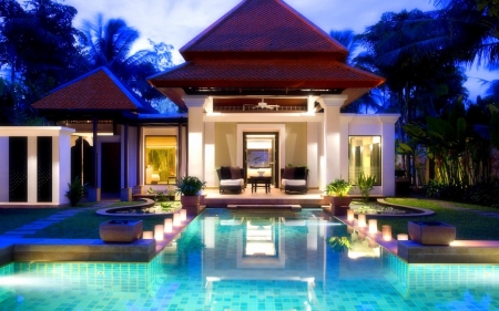 Villa Sunset - attractions in dreams, houses, pools, villa, home, love four seasons, evening, beautiful houses, sunsets, architecture