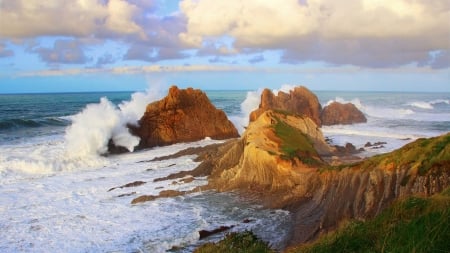 sea striking rocks - nature, sra, sea, rocks