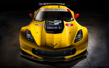 Chevrolet Corvette C7R - vehicles, chevrolet, cars, yellow cars, chevrolet corvette c7r, front view, corvette